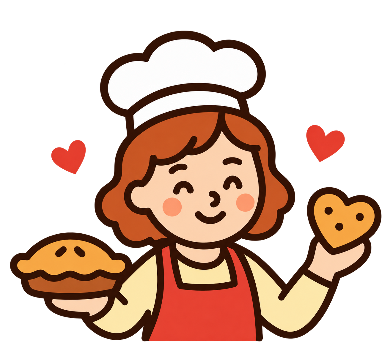 Damian's Delights baker logo holding a pie and a heart-shaped cookie